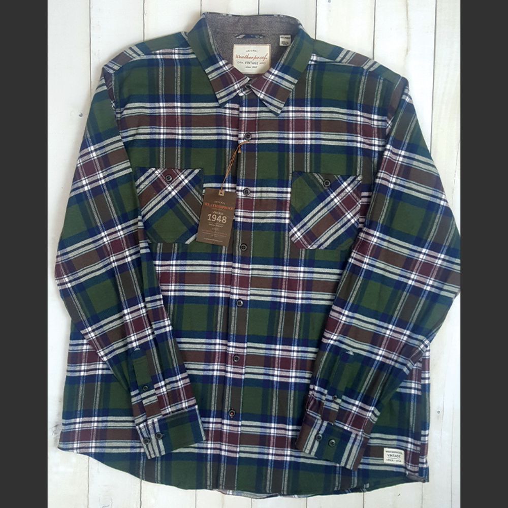 Mens Forest Green/Brown Plaid Flannel Shirt 2XL